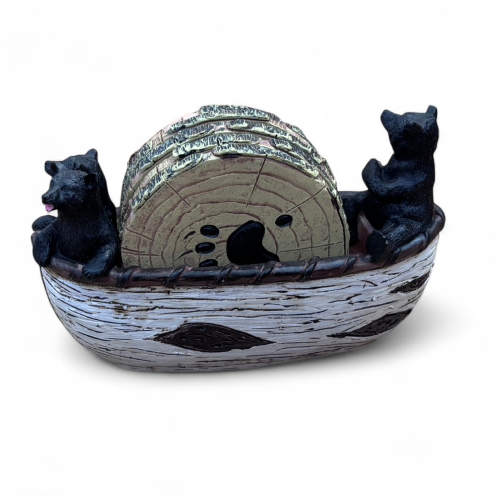 Drink coasters Holder Canoe Bear Theme set of 6